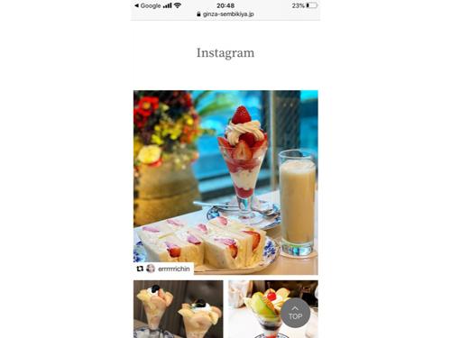 銀座千疋屋のレビュー画面でインスタの投稿を表示
